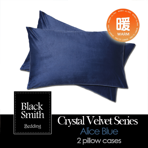 Black Smith Crystal Velvet Quick Warmth Pillowcases(Alice Blue_a pair)