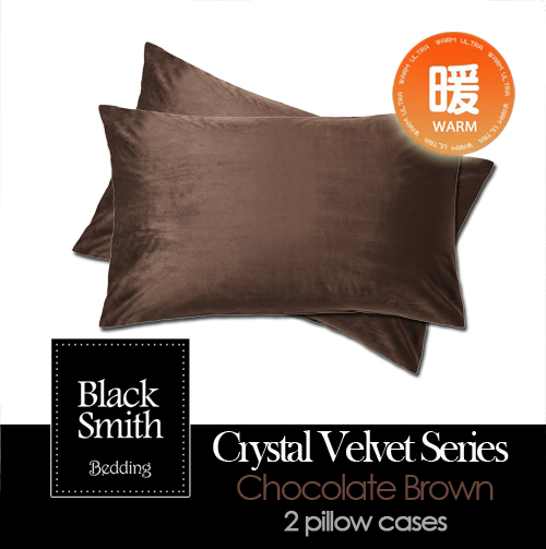 Black Smith Crystal Velvet Quick Warmth Pillowcases(Chocolate Brown_a pair)