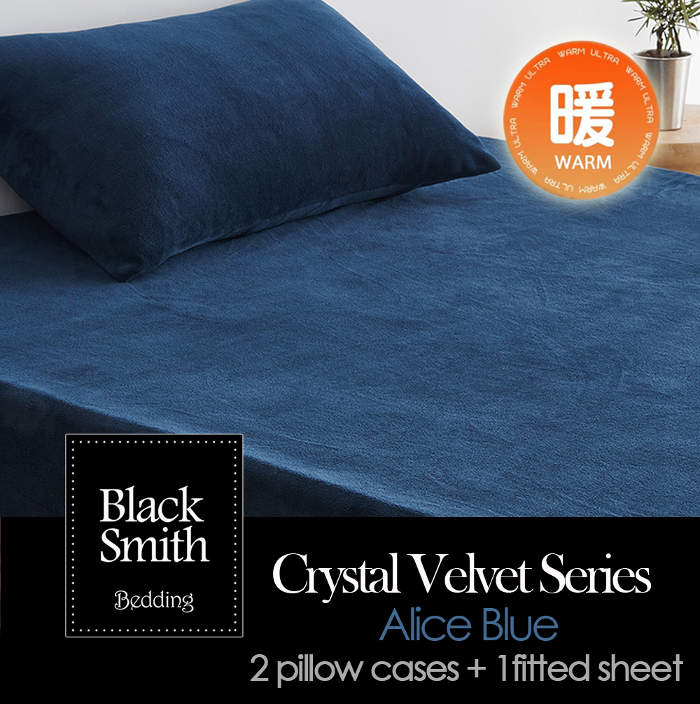 Black Smith Crystal Velvet Quick Warmth Series(2pillowcases+1Fitted Sheet/Only Fitted Sheet)Alice Blue