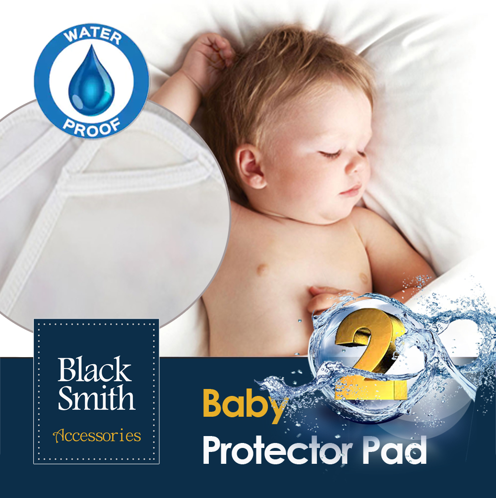 Black Smith Baby Waterproof Mattress Pad(White/Blue)