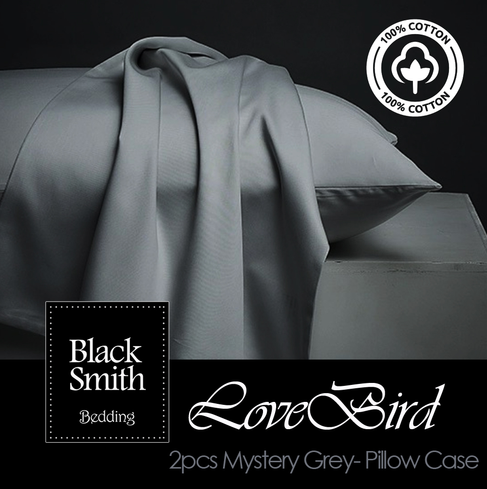 Black Smith - 3124 Threads Egyptian Lovebird Pillowcases (Mystery Grey_2pcs)