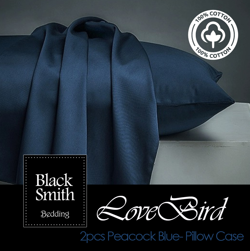 Black Smith - 3124 Threads Egyptian Lovebird Pillowcases (Peacock Blue_2pcs)