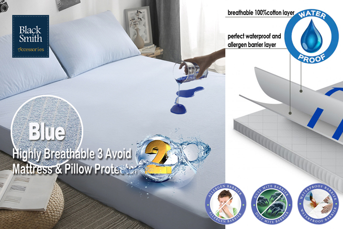 Black Smith -Blue -Waterproof Protector II Mattress Cover (Single/Double/Double Full/Queen/King)