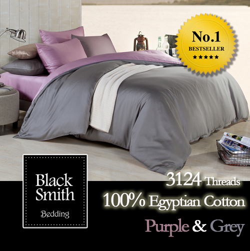 Black Smith - Purple/Grey 3124 Threads Egyptian Lovebirds Bedding Set(Single/Double/Queen/King)
