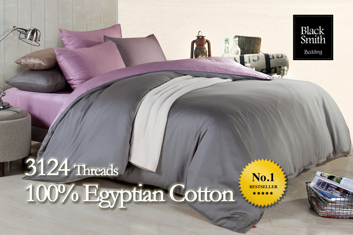 Black Smith - Purple/Grey 3124 Threads Egyptian Lovebirds Bedding Set(Single/Double/Queen/King)