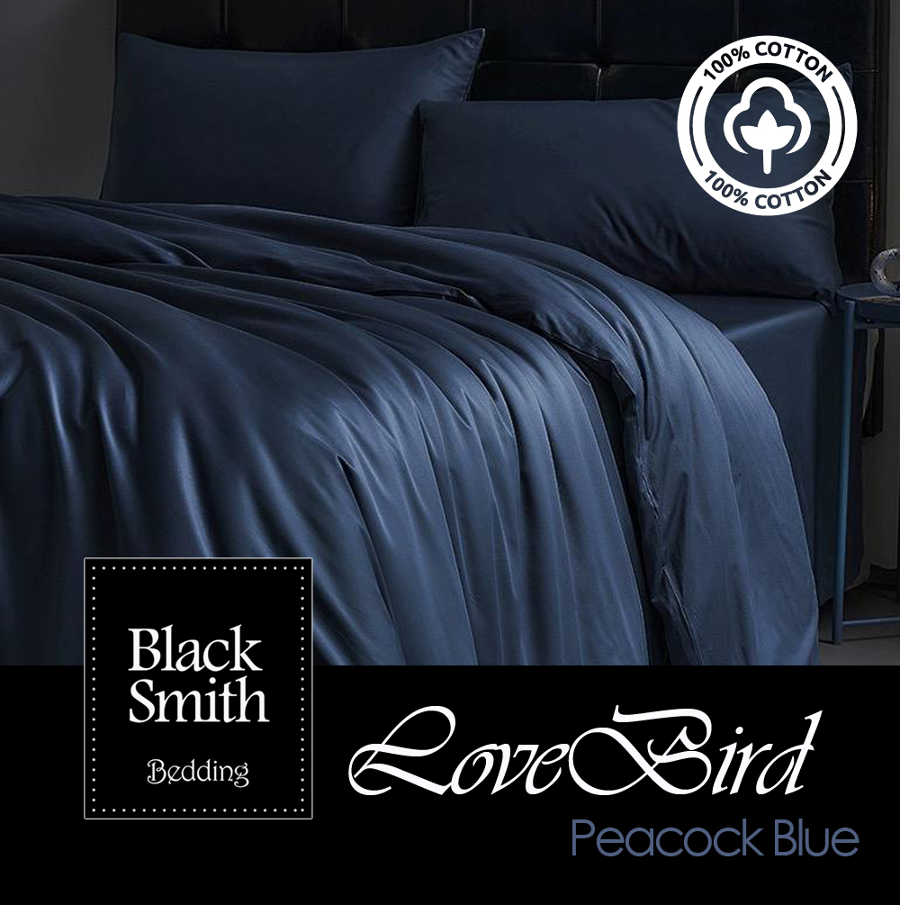 Black Smith - 3124 Threads Egyptian Lovebird Bedding Set(Peacock Blue_Double/Queen/King)