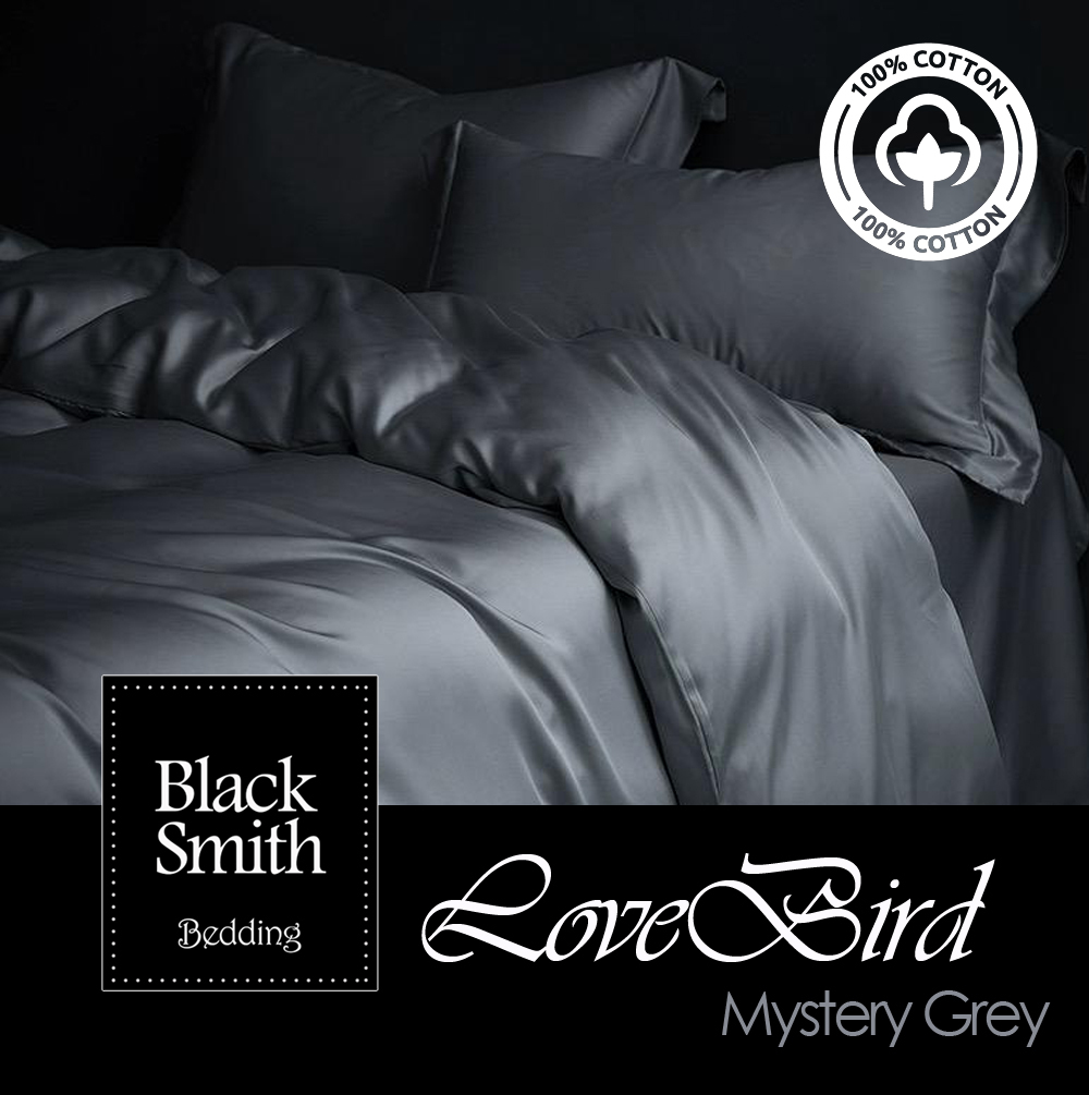 Black Smith - 3124 Threads Egyptian Lovebird Bedding Set(Mystery Grey_Double/Queen/King)