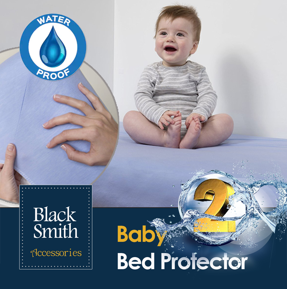 Black Smith Baby Waterproof Mattress Protector(White/Blue)