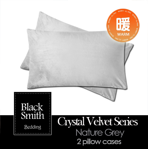 Black Smith Crystal Velvet Quick Warmth Pillowcases(Nature Grey_a pair)