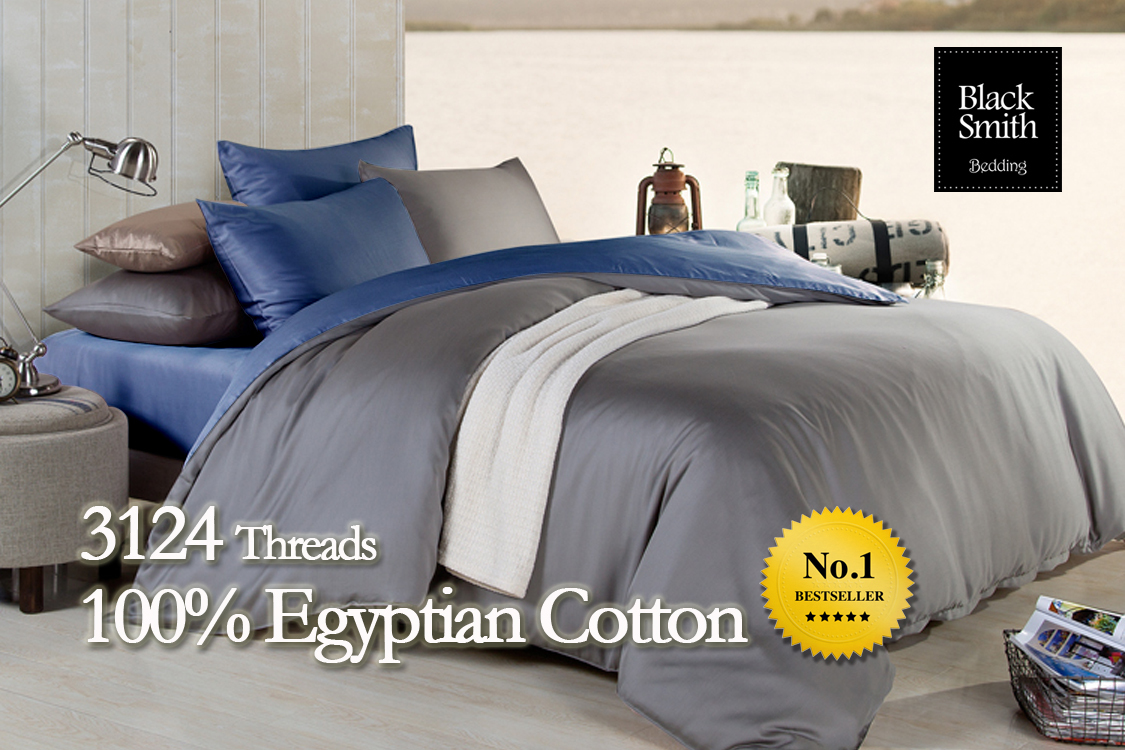 Black Smith - Blue/Grey 3124 Threads Egyptian Lovebirds Bedding Set(Single/Double/Queen/King)
