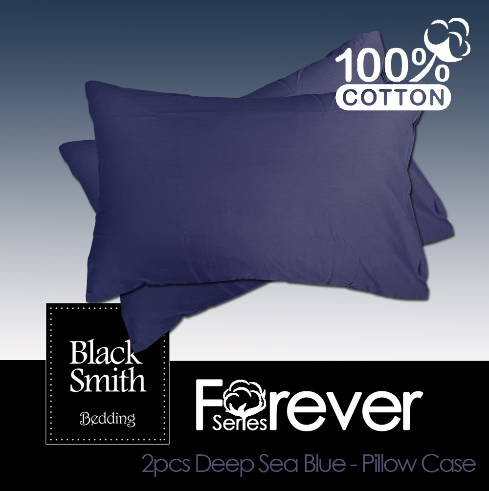 Black Smith 100%Cotton Forever Series Pillow Case((Deep Sea Blue_2pcs)