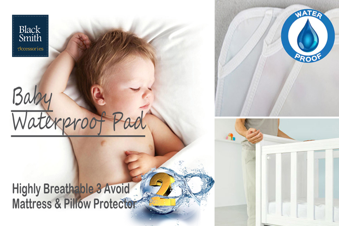 Black Smith Baby Waterproof Mattress Pad(White/Blue)