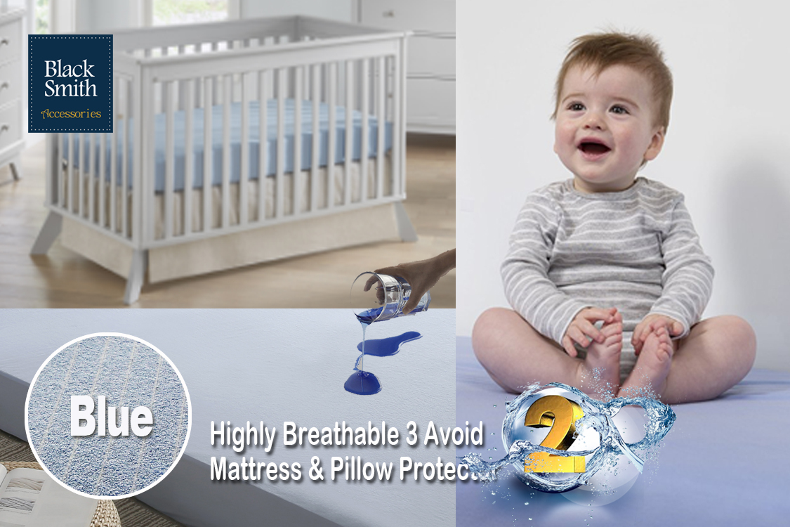 Black Smith Baby Waterproof Mattress Protector(White/Blue)