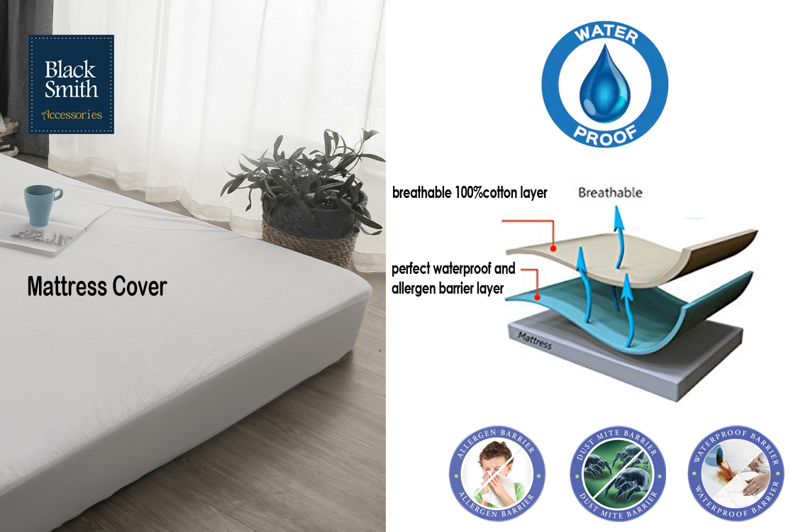 Black Smith -White -Waterproof Protector II Mattress Cover (Single/Double/Double Full/Queen/King)
