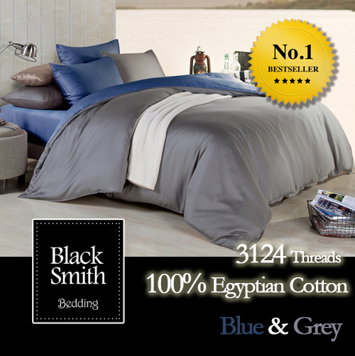 Black Smith - Blue/Grey 3124 Threads Egyptian Lovebirds Bedding Set(Single/Double/Queen/King)