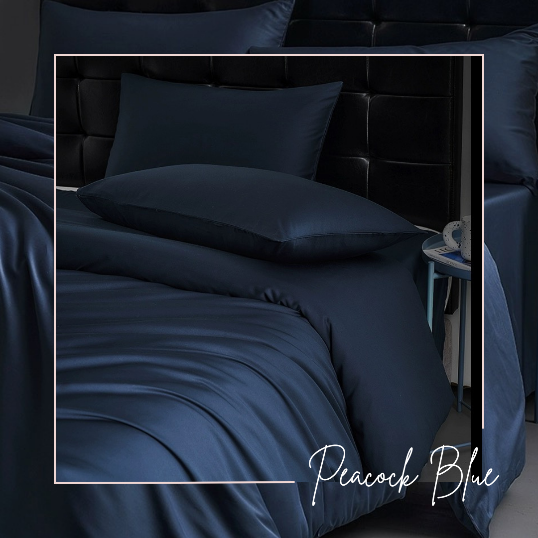 Black Smith - 3124 Threads Egyptian Lovebird Bedding Set(Peacock Blue_Double/Queen/King)